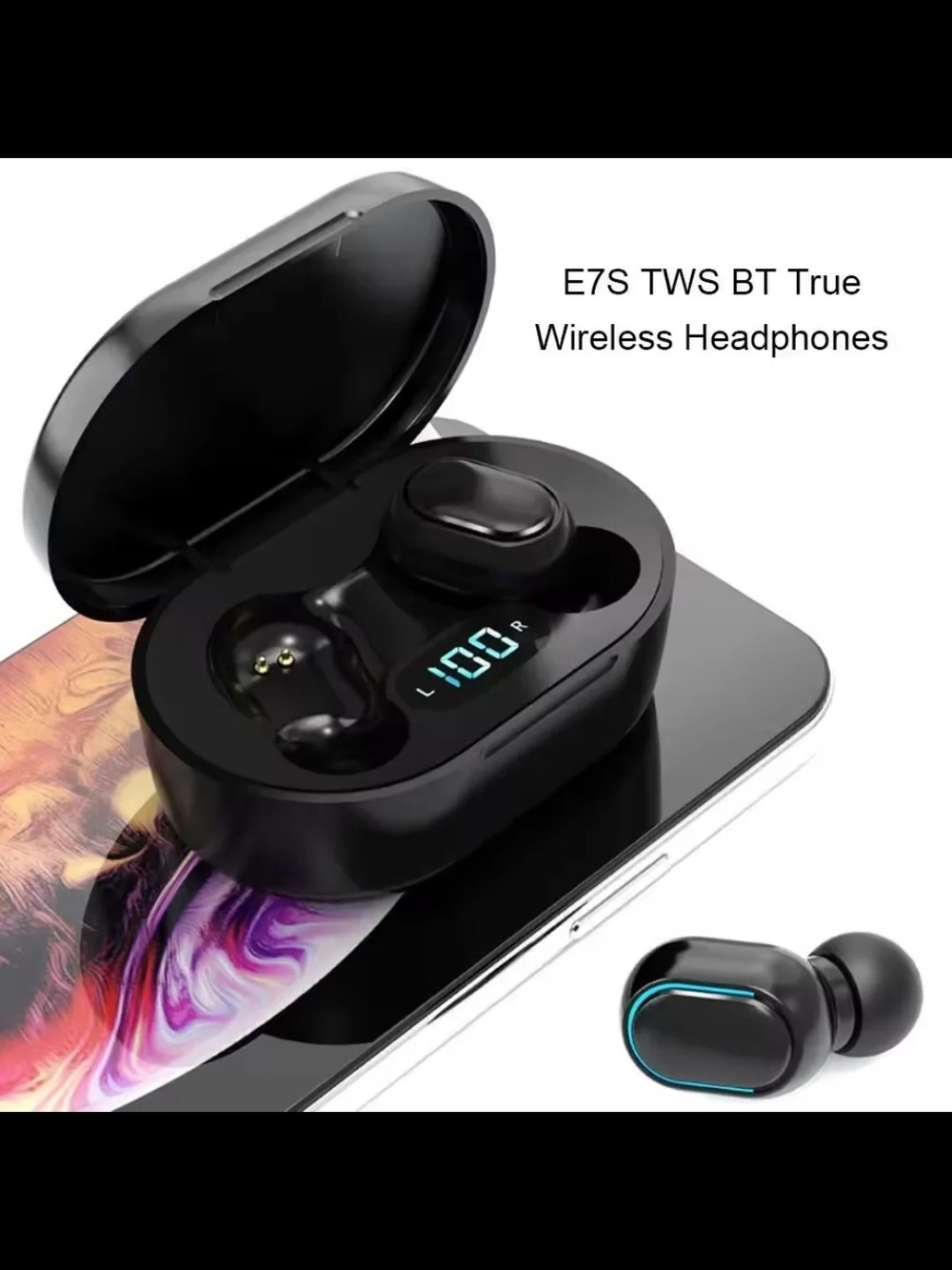 E7S TWS True Wireless Earbud Headphones - Black